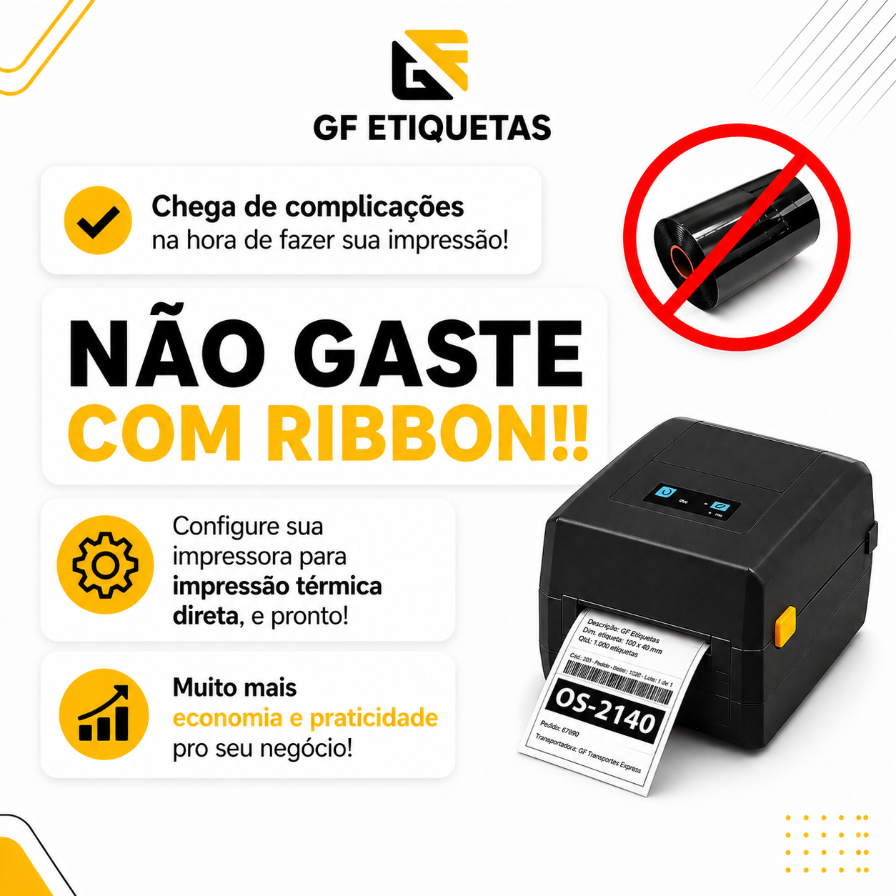 Impressão térmica direta: impressora de etiquetas e orientação para imprimir sem ribbon